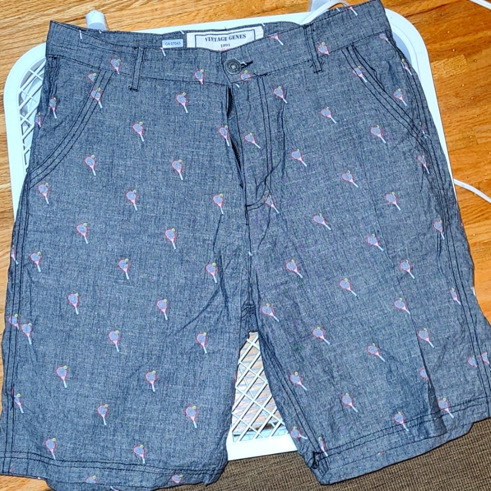 Waist 32 - light black/grey with tennis symbol shorts- brand "vintage genes"